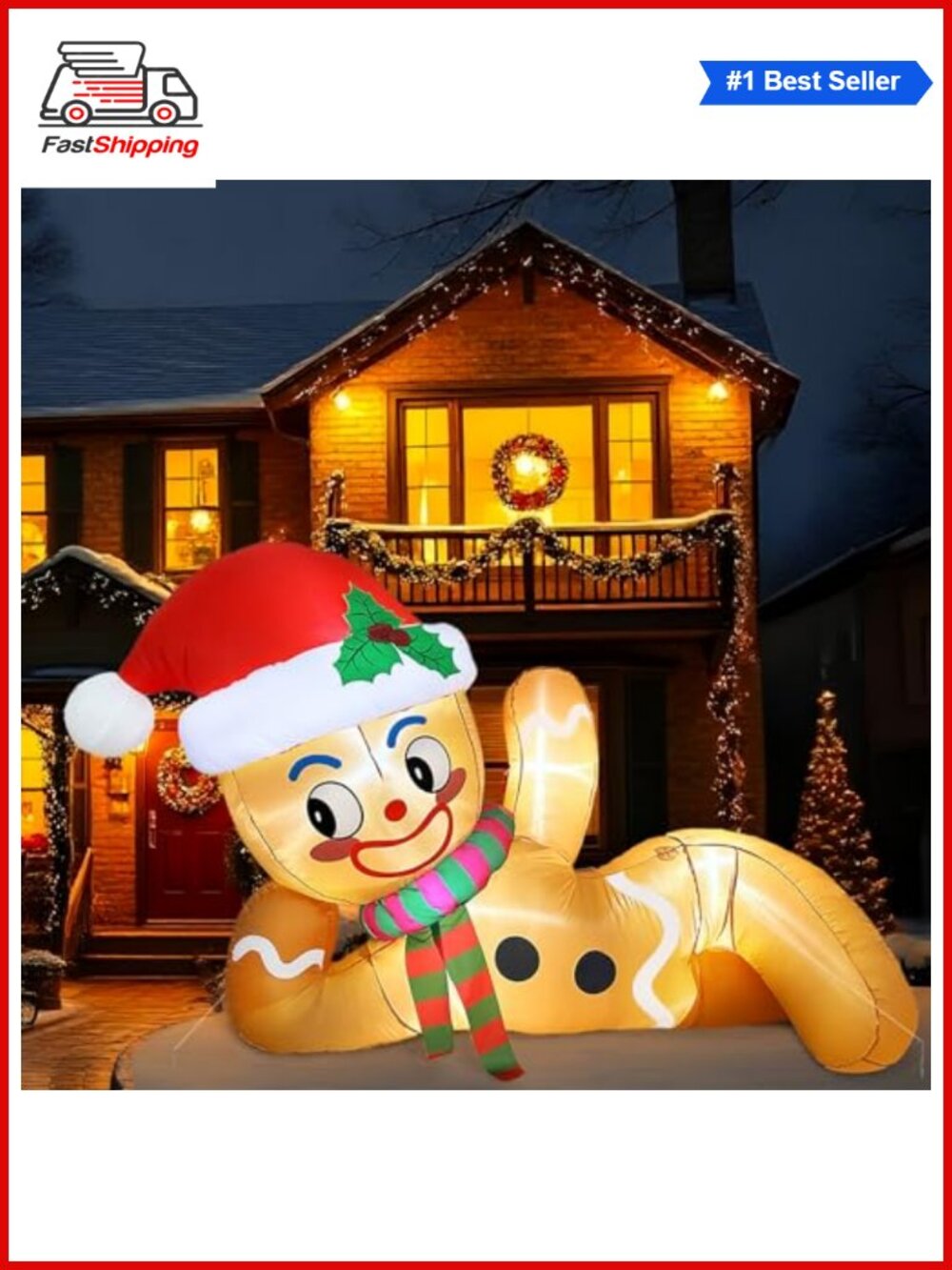 🎅 10FT Inflatable Gingerbread Man Christmas Yard Decor LED Lights